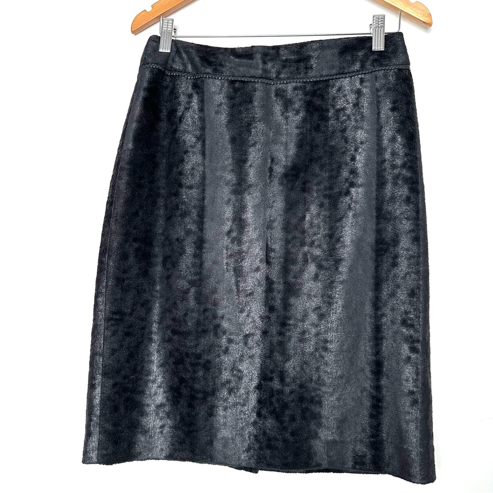 Louben Vintage Western Black Midi Skirt Faux Hide Braided Rope Accent Fall Suede